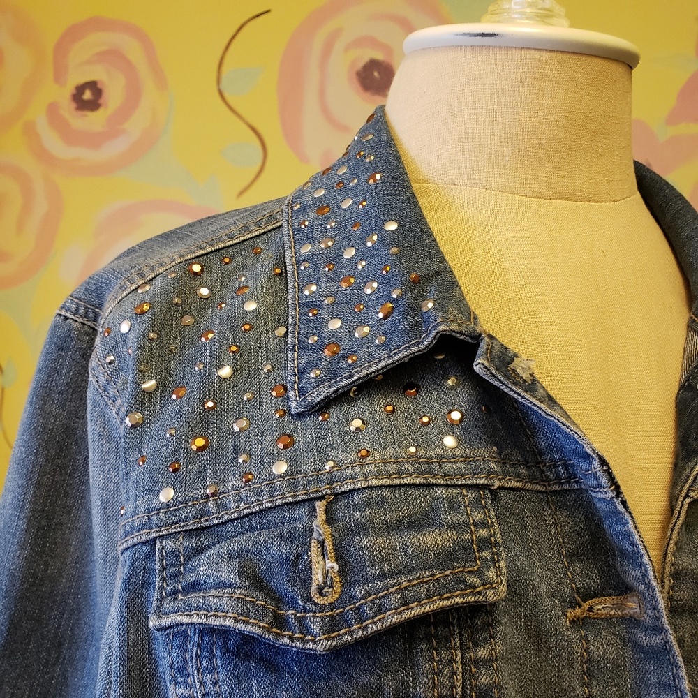 Stylish Jean Jacket Bedazzled shoulders